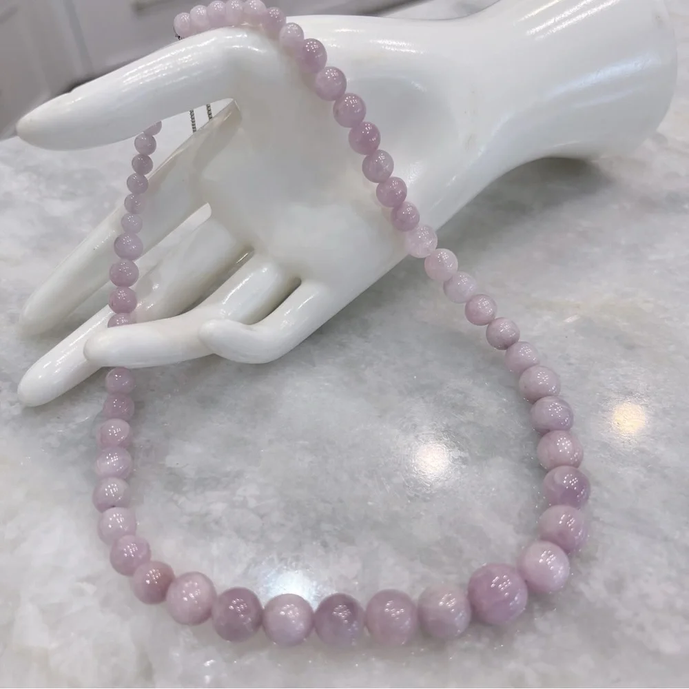 Kunzite Beaded Sterling Silver Magnetic Clasp Necklace